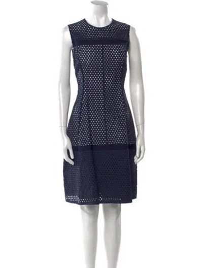 Pre-owned Lela Rose Polka Dot Print Knee-length Dress In Blue
