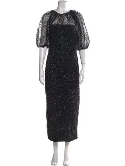 Pre-owned Lela Rose Polka Dot Print Long Dress In Black