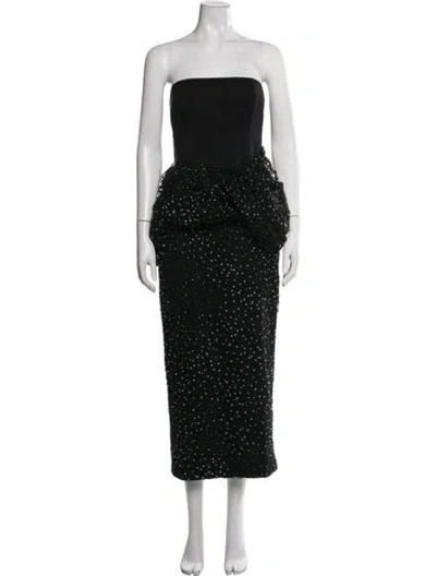 Pre-owned Lela Rose Polka Dot Print Midi Length Dress In Black