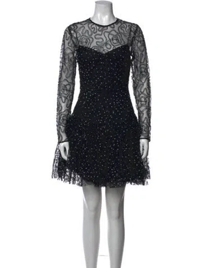 Pre-owned Lela Rose Polka Dot Print Mini Dress In Black