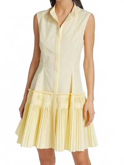 Lela Rose Poplin Pleated Flare Dress In Lemoncello In Yellow