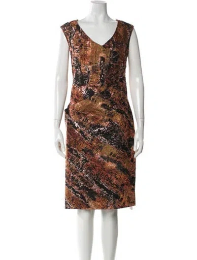 Pre-owned Lela Rose Printed Knee-length Dress In Black