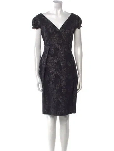 Pre-owned Lela Rose Printed Knee-length Dress In Black