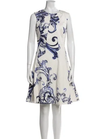 Pre-owned Lela Rose Printed Knee-length Dress In Blue