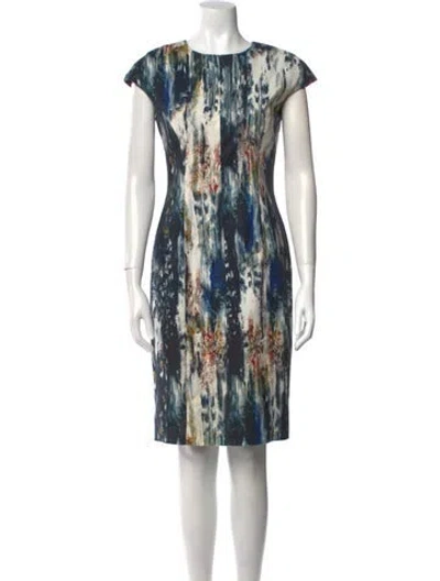 Pre-owned Lela Rose Printed Knee-length Dress In Blue