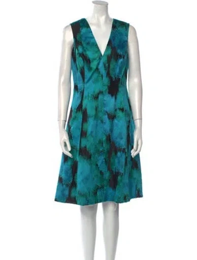 Pre-owned Lela Rose Printed Knee-length Dress In Blue