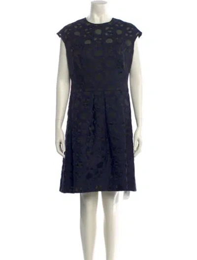 Pre-owned Lela Rose Printed Knee-length Dress In Blue