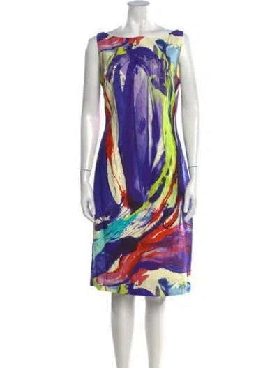 Pre-owned Lela Rose Printed Knee-length Dress In Blue