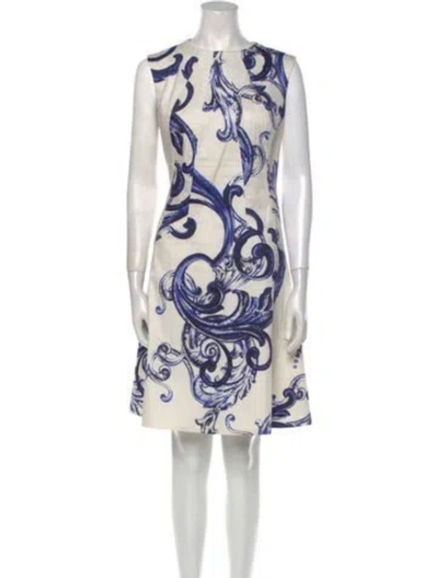 Pre-owned Lela Rose Printed Knee-length Dress In Blue