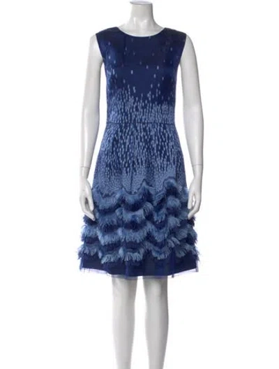 Pre-owned Lela Rose Printed Knee-length Dress In Blue