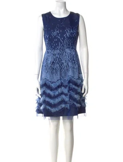 Pre-owned Lela Rose Printed Knee-length Dress In Blue