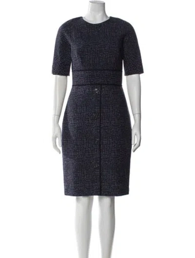Pre-owned Lela Rose Printed Knee-length Dress In Blue