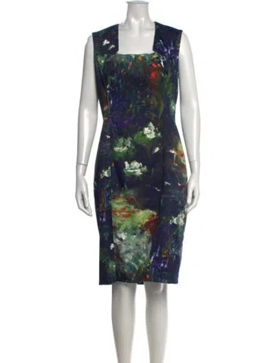 Pre-owned Lela Rose Printed Knee-length Dress In Blue