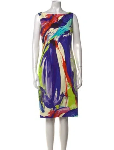 Pre-owned Lela Rose Printed Knee-length Dress In Blue