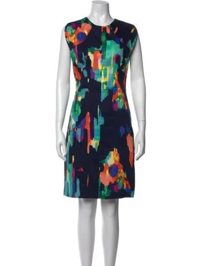 Pre-owned Lela Rose Printed Knee-length Dress In Blue
