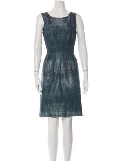 Pre-owned Lela Rose Printed Knee-length Dress In Blue/green
