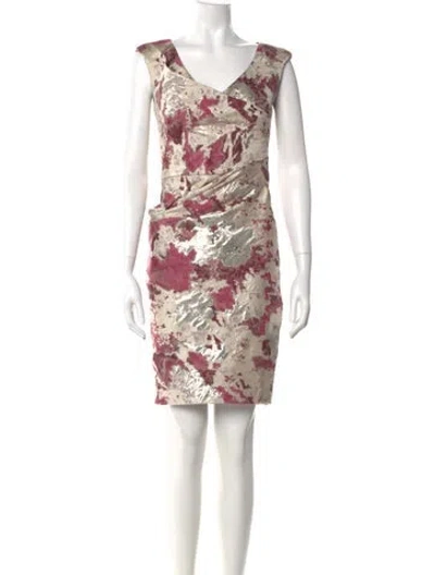 Pre-owned Lela Rose Printed Knee-length Dress In Gold