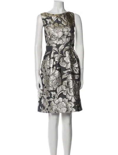 Pre-owned Lela Rose Printed Knee-length Dress In Gray