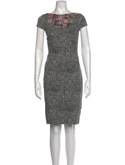 Pre-owned Lela Rose Printed Knee-length Dress In Gray