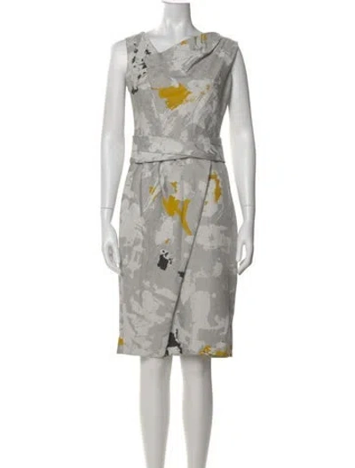 Pre-owned Lela Rose Printed Knee-length Dress In Gray