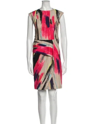 Pre-owned Lela Rose Printed Knee-length Dress In Neutral
