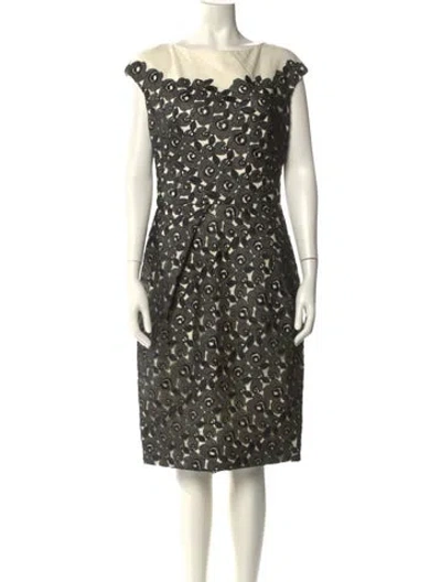 Pre-owned Lela Rose Printed Knee-length Dress In Neutral