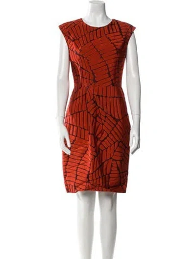Pre-owned Lela Rose Printed Knee-length Dress In Orange