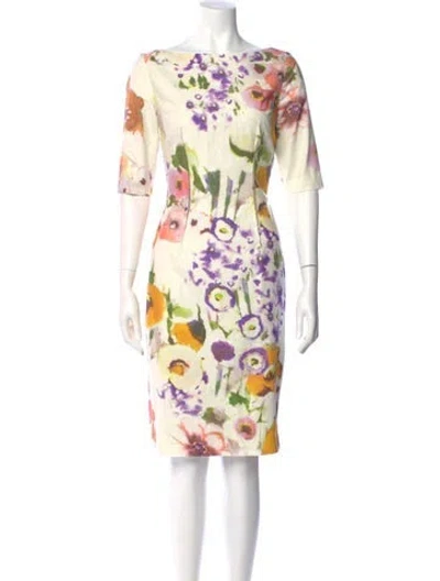 Pre-owned Lela Rose Printed Knee-length Dress In White