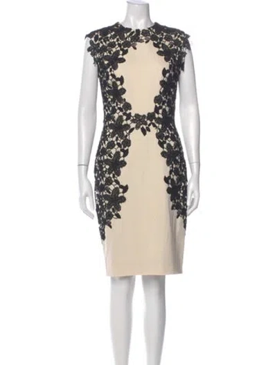Pre-owned Lela Rose Printed Knee-length Dress In White