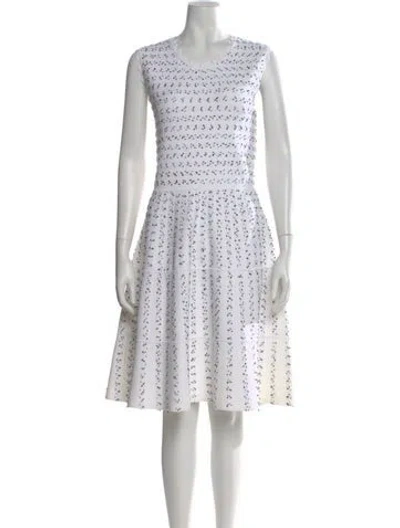 Pre-owned Lela Rose Printed Knee-length Dress In White