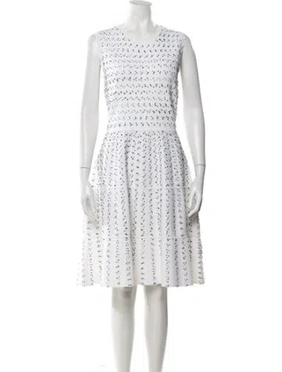 Pre-owned Lela Rose Printed Knee-length Dress In White
