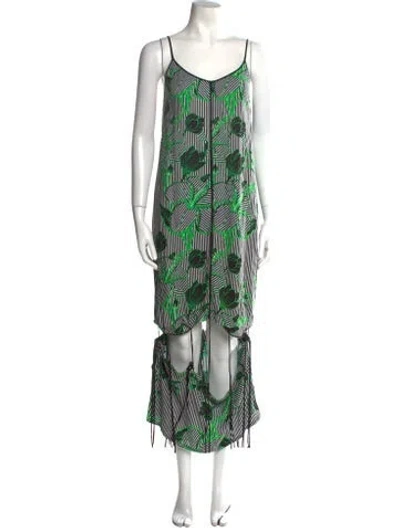 Pre-owned Lela Rose Printed Long Dress In Black