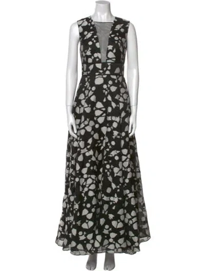Pre-owned Lela Rose Printed Long Dress In Black