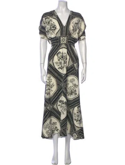 Pre-owned Lela Rose Printed Long Dress In Black