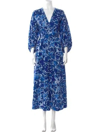 Pre-owned Lela Rose Printed Long Dress In Blue