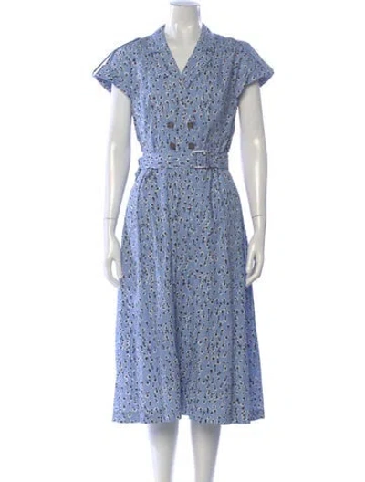 Pre-owned Lela Rose Printed Long Dress In Blue