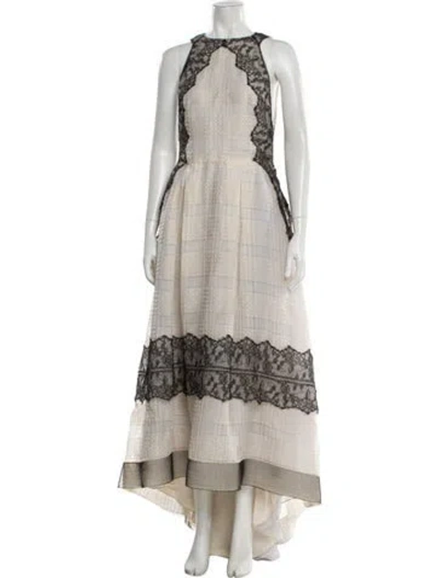 Pre-owned Lela Rose Printed Long Dress In Neutral