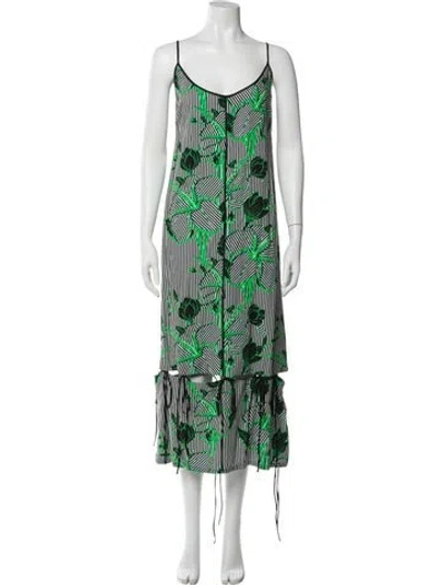 Pre-owned Lela Rose Printed Long Dress In White