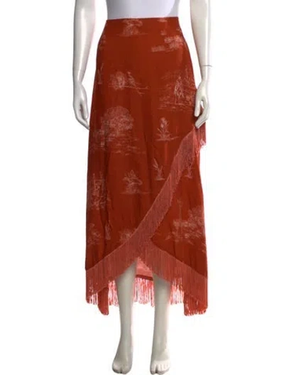 Pre-owned Lela Rose Printed Long Skirt In Orange