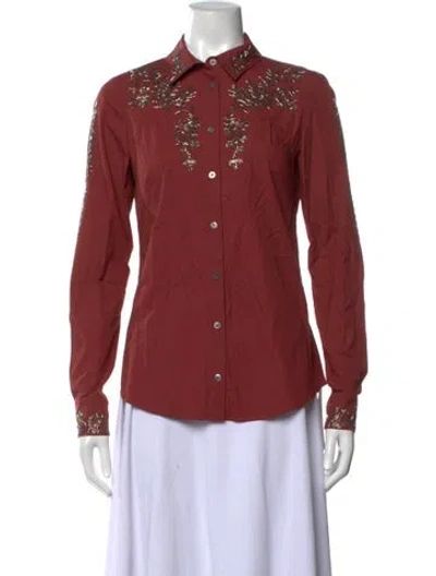 Pre-owned Lela Rose Printed Long Sleeve Blouse In Red