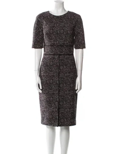 Pre-owned Lela Rose Printed Midi Length Dress In Black