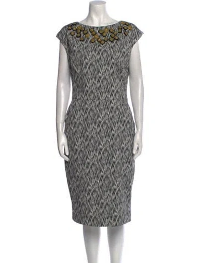 Pre-owned Lela Rose Printed Midi Length Dress In Black