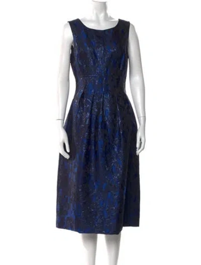 Pre-owned Lela Rose Printed Midi Length Dress In Black