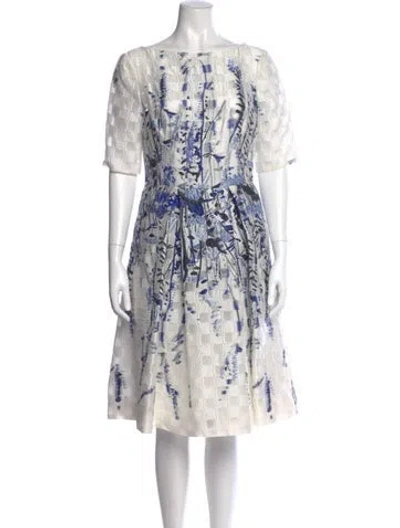 Pre-owned Lela Rose Printed Midi Length Dress In Blue