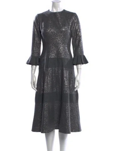 Pre-owned Lela Rose Printed Midi Length Dress In Gray