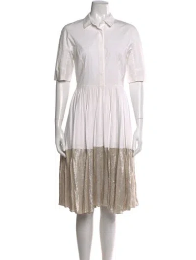 Pre-owned Lela Rose Printed Midi Length Dress In Metallic/white