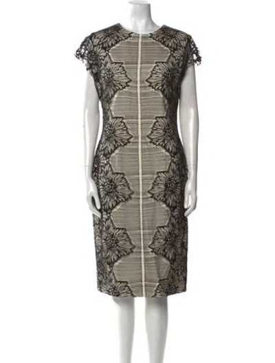 Pre-owned Lela Rose Printed Midi Length Dress In Neutral