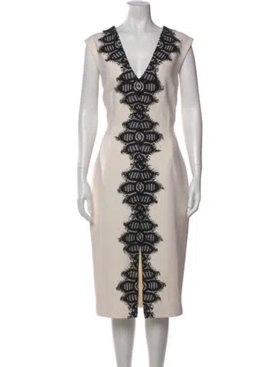 Pre-owned Lela Rose Printed Midi Length Dress In Neutral