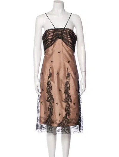 Pre-owned Lela Rose Printed Midi Length Dress W/ Tags In Black