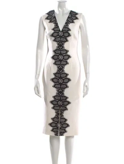 Pre-owned Lela Rose Printed Midi Length Dress W/ Tags In Neutral